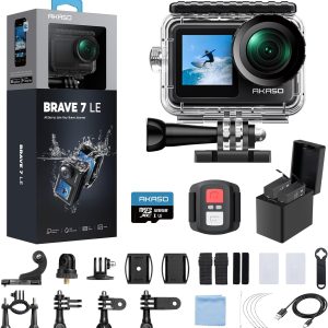 AKASO Brave 7 LE 4K30fps Action Camera with 128GB MicroSDXC U3 Memory Card Accessories Kit Bundle Ultra HD 131FT Waterproof Camera EIS 2.0 WiFi Remote Control Zoom Underwater Camera