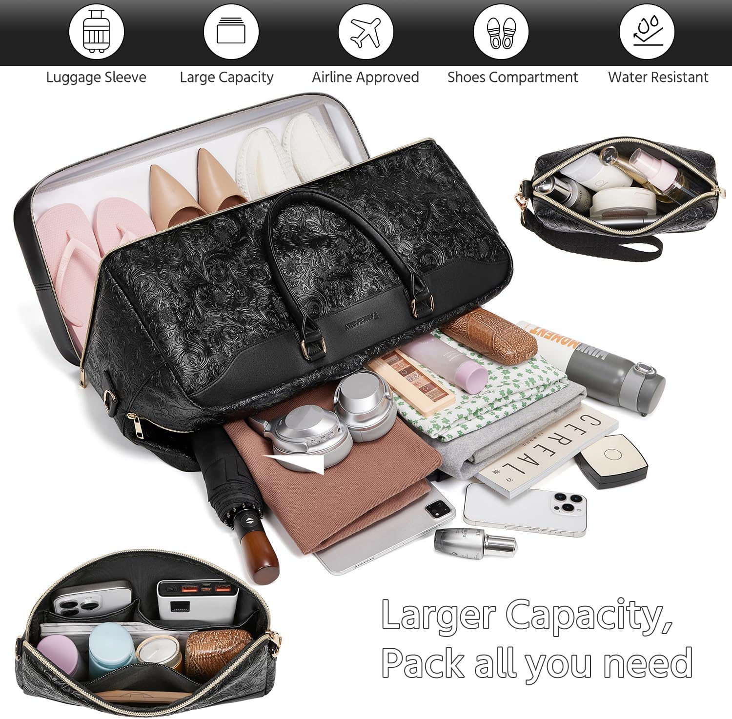 Duffle Bag for Travel,Weekender Bags for Women with Toiletry Bag,Carry On Overnight Bag,40L Gym Bags for Women,Personal Item Travel Bag with Shoe Compartment - Image 4