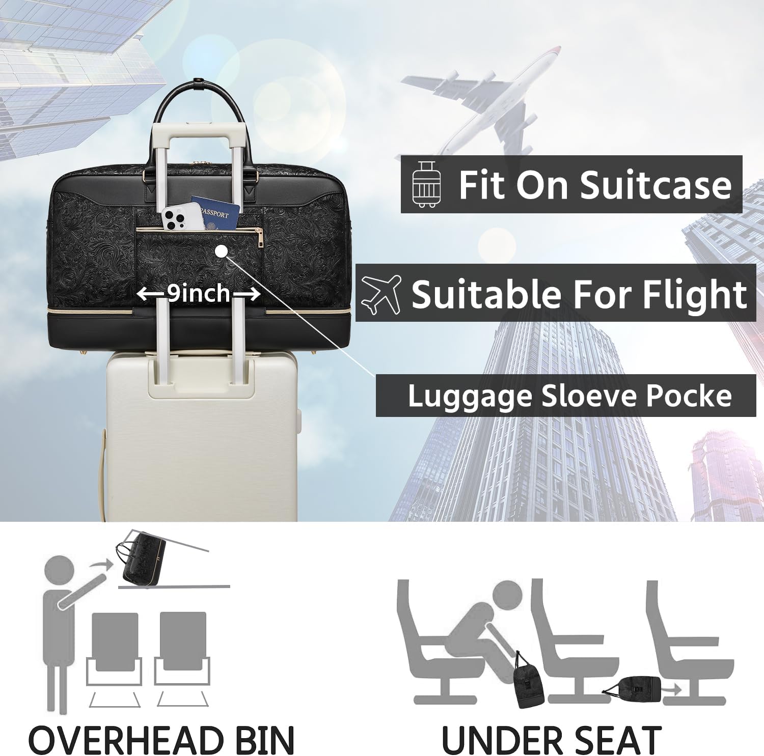 Duffle Bag for Travel,Weekender Bags for Women with Toiletry Bag,Carry On Overnight Bag,40L Gym Bags for Women,Personal Item Travel Bag with Shoe Compartment - Image 6