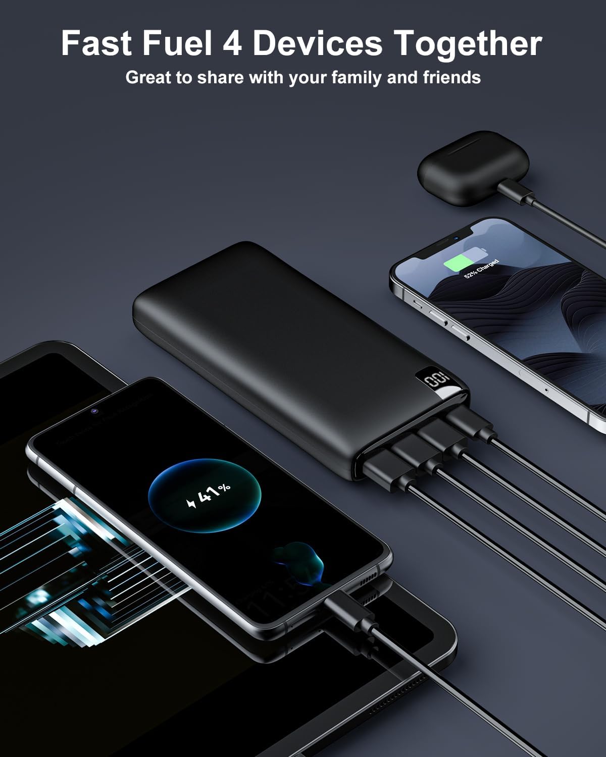 IXNINE Power Bank 26800mAh Portable Charger, 22.5W Fast Charging PD QC 3.0 Compact External Battery Pack with LED Display and 4 USB Outputs for Cellphone Tablet - Image 4